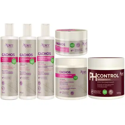 Imagem do produto Kit Apse Cachos 5 Itens + Mascara PH Control Tratamento Capilar Completo Cabelo Vegano Grande