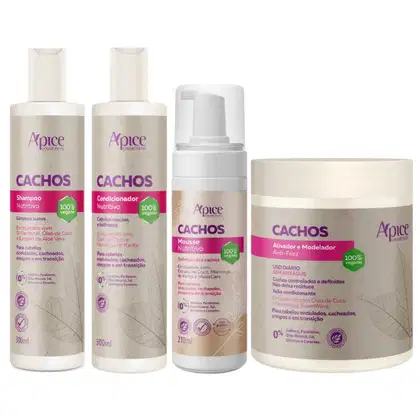 Imagem do produto Kit Apse Cachos Shampoo + Condicionador + Mousse + Ativador Tratamento Capilar Cacheado Vegano