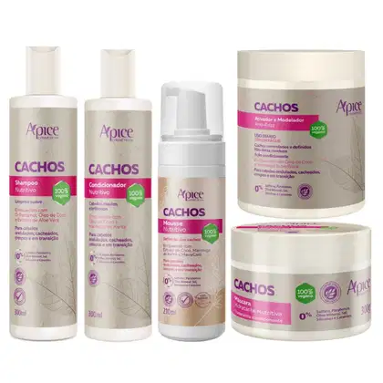 Imagem do produto Kit Apse Cachos Completo 5 Produtos Com Mousse E Ativador Tratamento Capilar Cacheado Vegano