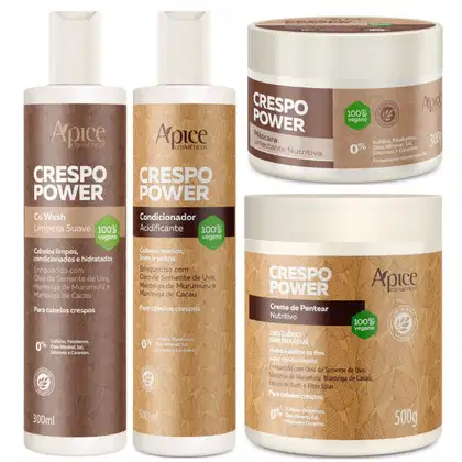 Imagem do produto Kit Apse Crespo Power Co Wash + Condicionador + Mascara + Creme De Pentear Nutritivo Cabelo Vegano	