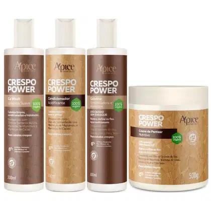 Imagem do produto Kit Apse Crespo Power Co Wash + Condicionador + Gelatina + Creme De Pentear Nutritivo Cabelo Vegano	