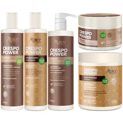 Imagem do produto Kit Apse Crespo Power Linha Completo 5 Produtos C/ Co Wash Grande Cabelo Vegano Profissional	