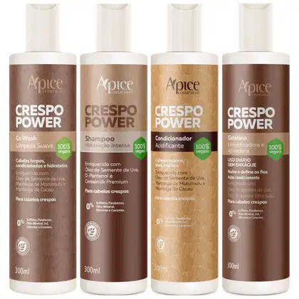 Imagem do produto Kit Apse Crespo Power Shampoo Condicionador Co Wash E Gelatina Ativadora Cabelo Vegano Completo	