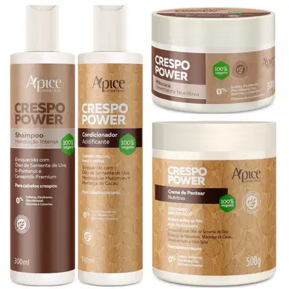 Imagem do produto Kit Apse Crespo Power Shampoo + Condicionador + Mascara + Creme De Pentear Profissional Completo	