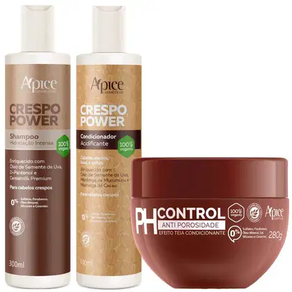 Imagem do produto Kit Crespo Power Apse Shampoo + Condicionador + Mascara Ph Control Anti Porosidade Capilar 300g	