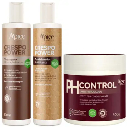 Imagem do produto Kit Crespo Power Apse Shampoo + Condicionador + Mascara Ph Control Anti Porosidade Capilar 500g	