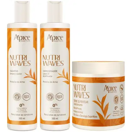 Imagem do produto Kit Apse Apice Nutri Waves Shampoo Condicionador E Creme De Pentear Acidificante Capilar Vegano