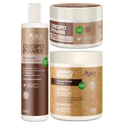 Imagem do produto Kit Apse Crespo Power Shampoo + Mascara + Creme De Pentear Nutritivo Cabelo Vegano	