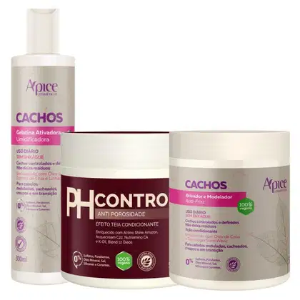 Imagem do produto Kit Apse Cachos Anti Porosidade Creme Pentear Ativador Cachos + Gelatina + Mascara Ph Control 500g