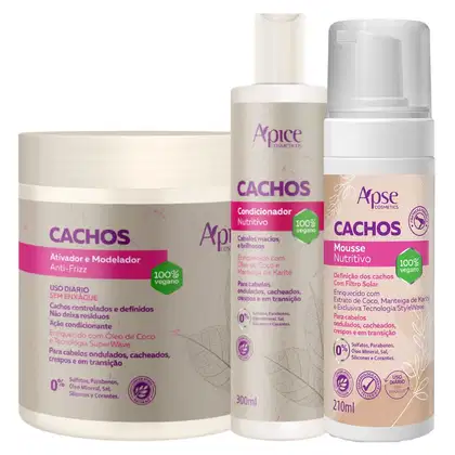 Imagem do produto Kit Apse Cachos Condicionador + Mousse + Ativador Tratamento Capilar Cacheado Vegano