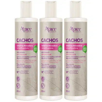 Imagem do produto Kit 3 Gelatina Apse Apice Ativadora De Cachos Umidificadora Cabelos Cacheados Profissional 300ml
