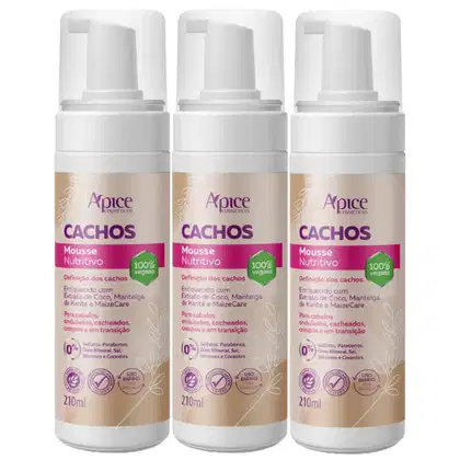 Imagem do produto Kit 3 Mousse Nutritivo Capilar Apse Apice Cachos Vegano Cabelo Cacheado 210ml