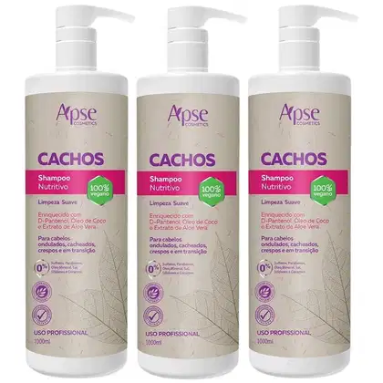 Imagem do produto Kit 3 Shampoo Nutritivo Cachos Apse Apice Vegano Anti Frizz Creme De Pentar Uso Diario 1L