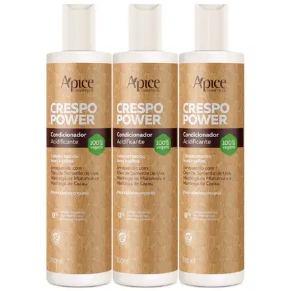 Imagem do produto Kit 3 Condicionador Crespo Power Apice Hidratação Cabelo Profissional Limpeza Suave Vegano 300ml	