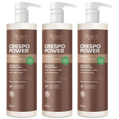 Imagem do produto Kit 3 Gelatina Ativadora Apse Apice Crespo Power Umidificadora Cabelo Profissional Vegano 500ml	