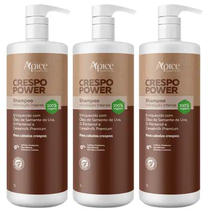 Imagem do produto Kit 3 Shampoo Crespo Power Apice Apse Hidratação Cabelo Maciez Profissional Limpeza Suave Vegano 1L	