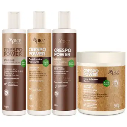 Imagem do produto Kit Apse Crespo Power Shampoo Condicionador Creme de Pentear Gelatina Ativadora Completo Vegano	