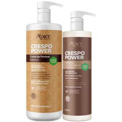 Imagem do produto Kit Apice Crespo Power Creme De Pentear + Gelatina Grande Profissional Litro Vegano