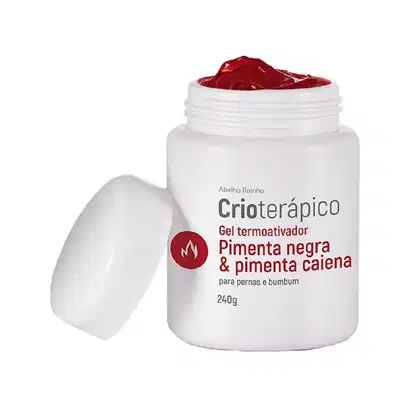 Imagem do produto Abelha Rainha Crioterápico Gel Termoativador Pimenta Negra e Pimenta Caiena Para Pernas e Bumbum 240g
