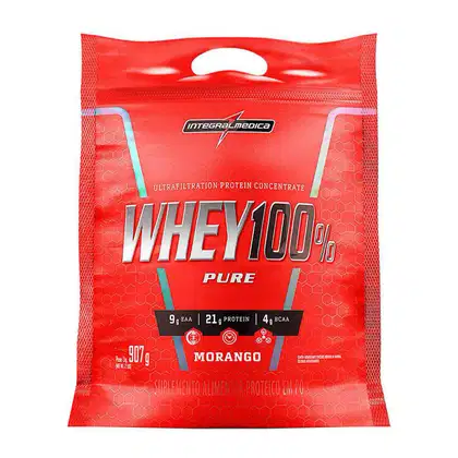 Suplemento Alimentar em Pó Integralmedica Whey 100% Pure Morango. 907g.