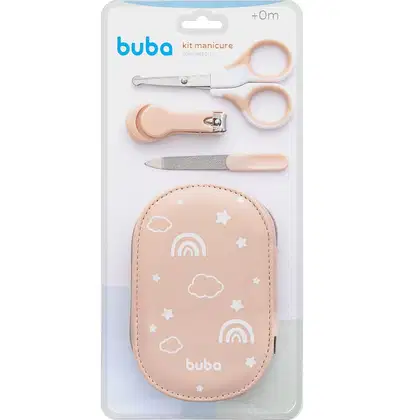 Imagem do produto Kit Manicure Infantil com Estojo Buba com Tesoura Lixa e Cortador de unha Cor:Rosa