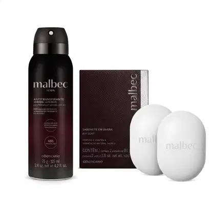 Imagem do produto Combo Malbec: Sabonete em Barra 2x80g + Antitranspirante Aerossol Malbec Icon 125ml