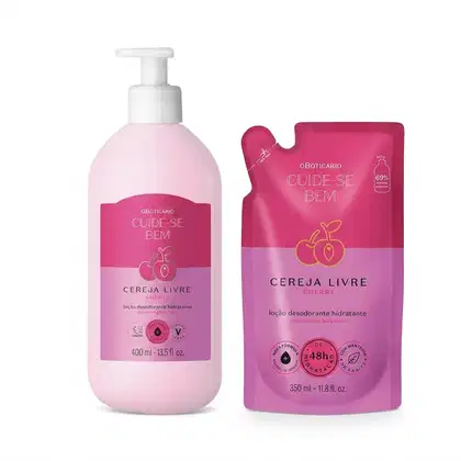 Imagem do produto Combo Cuide-se Bem Cereja Livre: Loção Corporal 400ml + Refil Loção Corporal 350ml