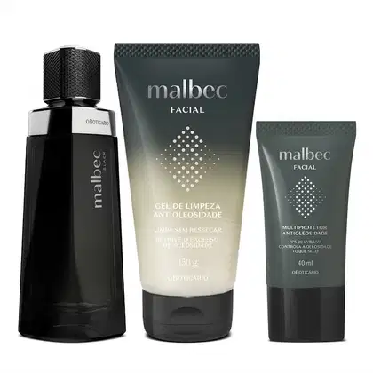 Imagem do produto Combo Malbec: Malbec Black 100ml + Gel de Limpeza Facial 150g + Multiprotetor FPS30 40ml