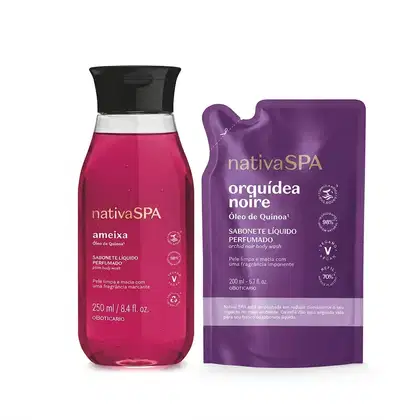 Imagem do produto Combo Sabonete Líquido Perfumado Nativa Spa Ameixa 250ml + Refil Sabonete Líquido Perfumado Nativa Spa Orquídea Noire 200ml