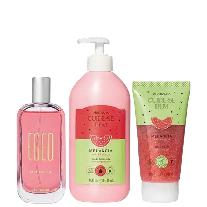 Imagem do produto Combo Egeo Melancia: Desodorante Colônia 90ml + Loção Hidratante 400ml + Gel Esfoliante 150g