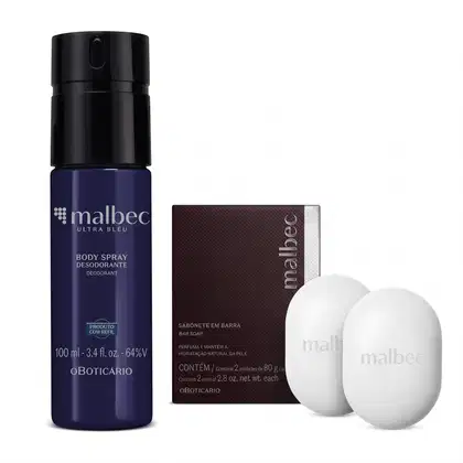Imagem do produto Combo Malbec: Body Spray Desodorante Ultra Bleu 100ml + Sabonete em Barra 2x80g