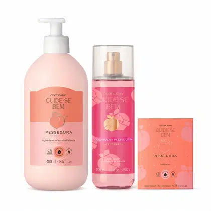 Imagem do produto Combo Cuide-se Bem Pessegura: Loção Hidratante 400ml + Body Splash 200ml + Sabonete Em Barra 4x80g