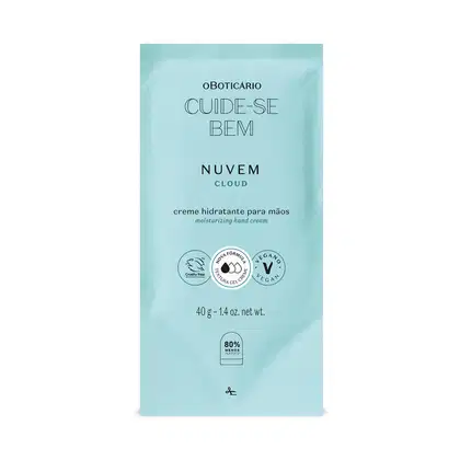 Refil de creme hidratante para as mãos da marca Cuide-se Bem Nuvem em sachê de 40g na cor azul com letras pretas.