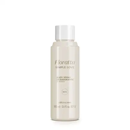 Refil de body splash Floratta Simple Love em frasco cilíndrico lilás com tampa branca e letras marrons.