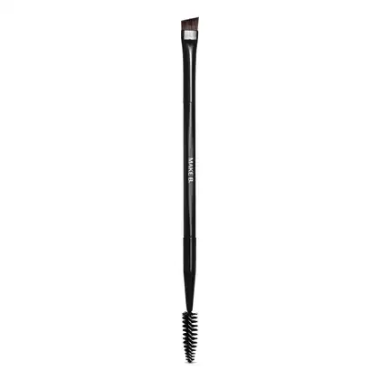 É um pincel para olhos e sobrancelhas com cabo preto longo e fino, com o nome da marca "Make B" impresso nele. Na extremidade, há uma escovinha fina e espessa com cerdas pretas firmes, projetada para aplicar e esculpir as sobrancelhas com precisão.