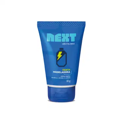 Bisnaga de desodorante em creme da marca Next na cor azul escuro e ilustração de bateria em azul claro com um raio amarelo dentro e informações sobre tecnologia SmartShield escritas no rótulo.