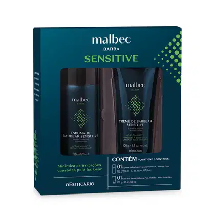 Imagem do produto Kit Malbec Barba Sensitive: Espuma de Barbear 190g/200ml + Balm Pós Barba 100g