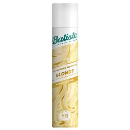 Shampoo a seco da marca Batiste, na cor loira. O shampoo seco é destinado a cabelos loiros, ajudando a mantê-los limpos e com volume.