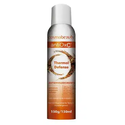 Frasco branco de 150g/150ml da linha antiOxC da Cosmobeauty, com rótulo laranja destacando "Thermal Defense" e informações sobre o produto.