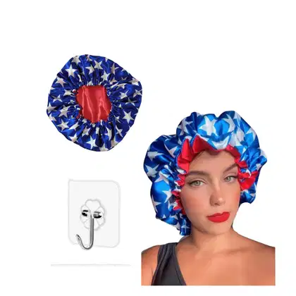 Imagem do produto Touca de Cetim Antifrizz Dupla Face Azul e Branco