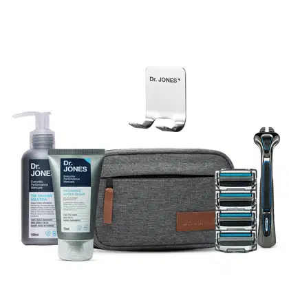 Kit Dr. Jones The Razor 4 Cara Lisa + Suporte, 6 produtos.