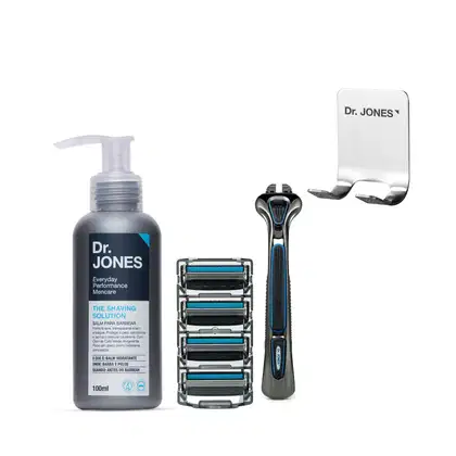 Kit Dr. Jones Barba Feita The Razor 4 + Suporte Basic, 4 produtos.