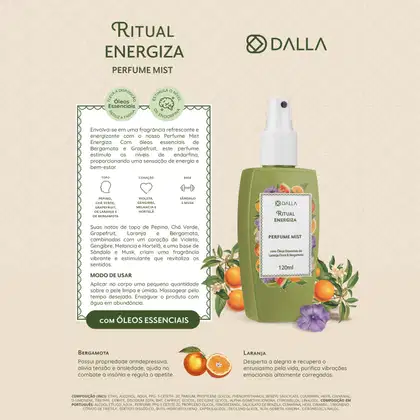 Imagem do produto Perfume Mist Com Óleos Essenciais De Bergamota E Grapefruit 120ML Ritual Energiza Dalla