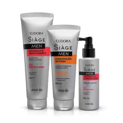 Imagem do produto Kit Eudora Siàge Men Estimula o Crescimento + Hidratação Intensa (3 Produtos)