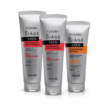 Imagem do produto Kit Eudora Siàge Men Estimula o Crescimento + Hidratação Intensa (3 Produtos)