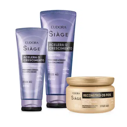 Imagem do produto Kit Eudora Siàge Crescimento e Reconstrução Capilar (3 Produtos)