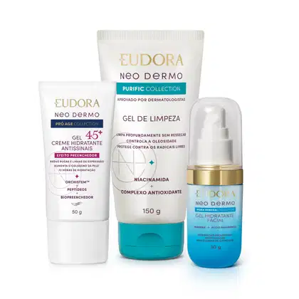 Imagem do produto Combo Neo Dermo: Gel de Limpeza Purific Collection 150g + Gel Hidratante Facial Hidra Mineral Collection 30g + Gel Hidratante Facial Antissinais 45+ Pró Age Collection 50g