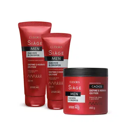 Imagem do produto Combo Siàge Men: Condicionador Cachos e Crespos 200ml + Shampoo Cachos e Crespos 250ml + Creme para Pentear Cacheados 450g