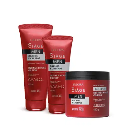 Imagem do produto Combo Siàge Men: Condicionador Cachos e Crespos 200ml + Shampoo Cachos e Crespos 250ml + Creme para Pentear Crespos 450g