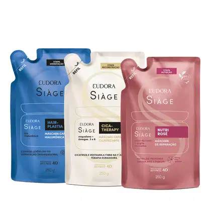 Imagem do produto Combo Siàge Cronograma Capilar Máscaras Refil: Hair-Plastia 250g + Nutri Rosé 250g + Cica-Therapy 250g
